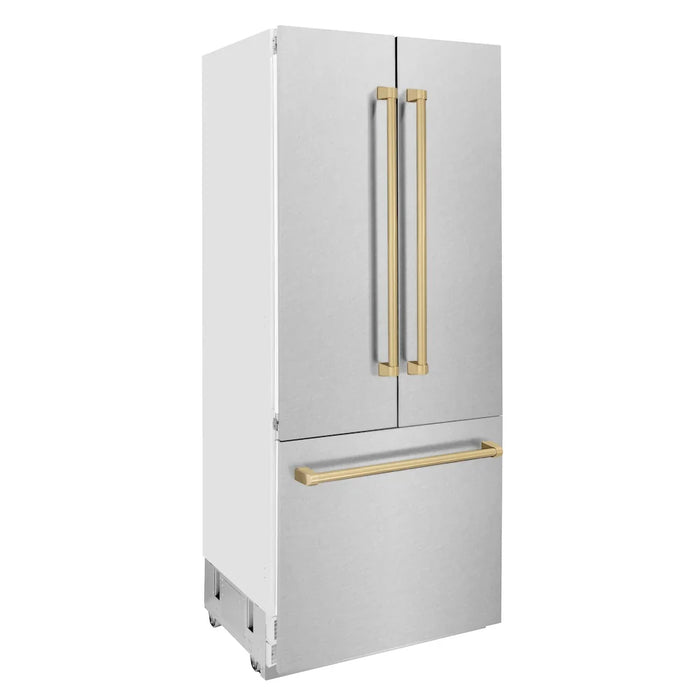 ZLINE Autograph Edition 36" French Door Built-In Bottom Freezer Refrigerator, Water Dispenser, Ice Maker, Satin Stainless Steel, Accents RBIVZ-SN-36-CB09K