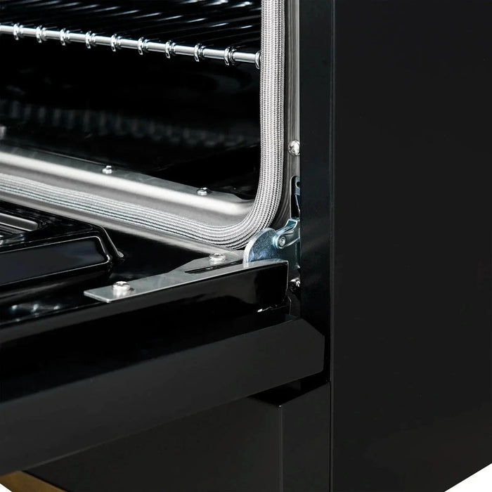 Forno Antico 36" Dual Fuel Range 6 Gas Burner Cooktop Electric Convection Oven Black Antique Brass Trim, FFSGS6113-36BLK09K