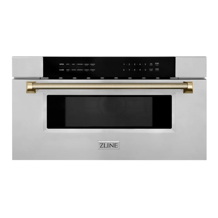 ZLINE Autograph Edition 30" Built-in Microwave Drawer, Stainless Steel, Helix Handle MWDZ-30-KCB09K