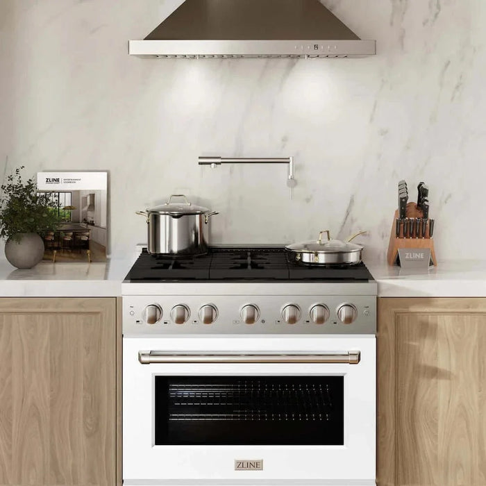 ZLINE 36 In. Gas Range, Stainless Steel, White Matte, SGR-WM-3609K