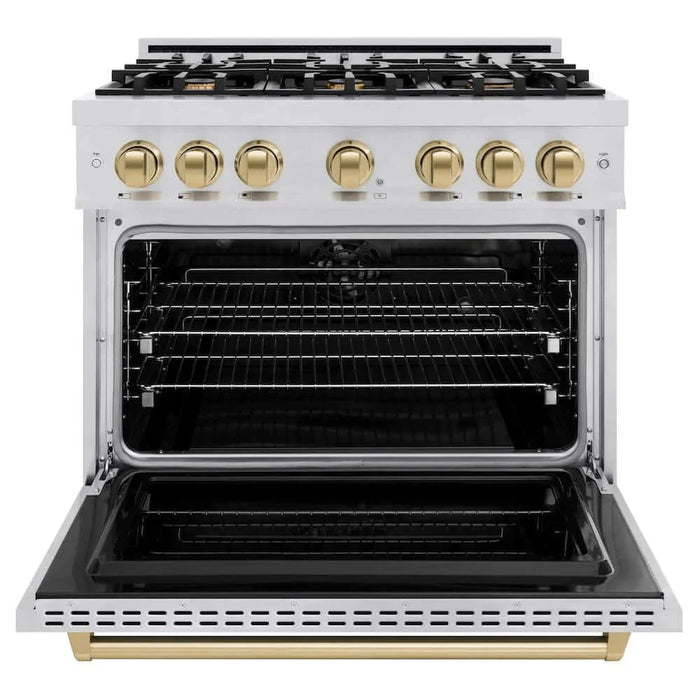 ZLINE 36" Dual Fuel Range, Gas Cooktop, Electric Convection Oven Stainless Steel, Champagne Bronze CDRZ-36-CB09K