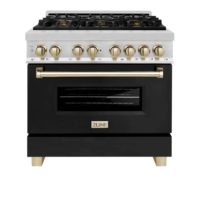 ZLINE 36" Autograph Dual Fuel Range, Black, Gold, RAZ-BLM-36-G09K