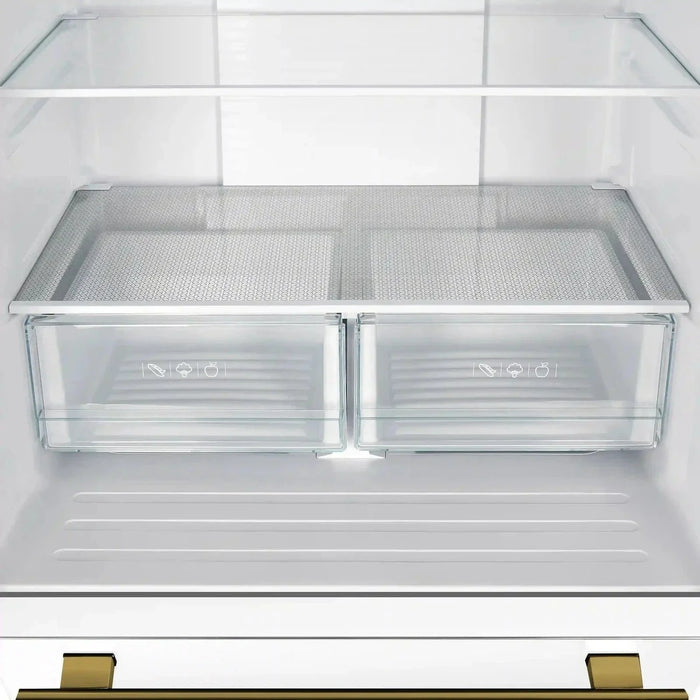Forno Espresso Gallipoli 30"Door Refrigerator, Ice Maker in White, Antique Brass Handle FFFFD1974-31WHT09K
