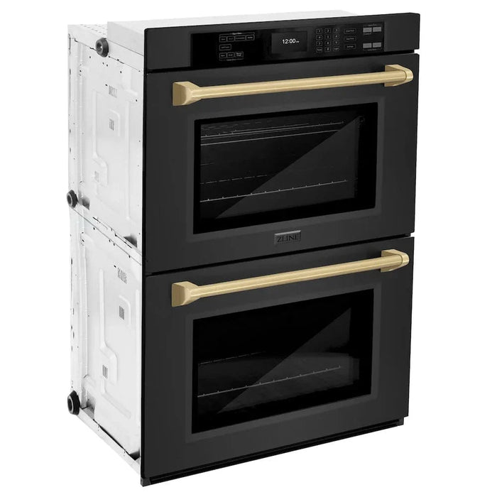 ZLINE 30"Professional True Convection Double Wall Oven, Air Fry, Self Clean Black Stainless Steel, Champagne Bronze WADBZ-30-CB09K