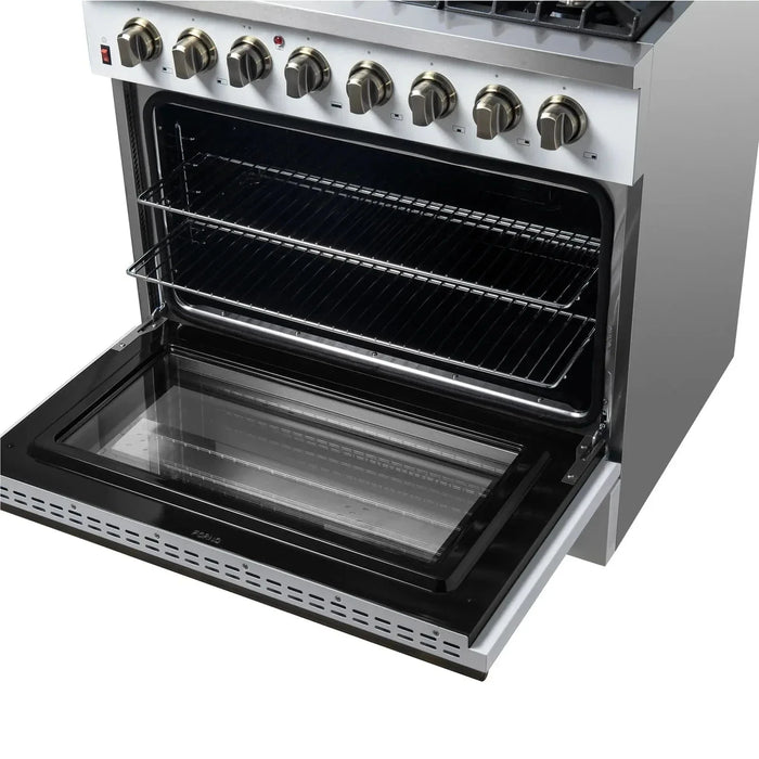 Forno Galiano Gold Professional - 36"Freestanding Dual Fuel Range Gas Stove, Electric Oven White, Antique Brass Trim, FFSGS6156-36WHT09K
