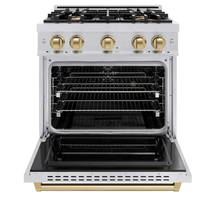 ZLINE 30" Dual Fuel Range, Gas Cooktop, Electric Convection Oven Stainless Steel, Champagne Bronze CDRZ-30-CB09K
