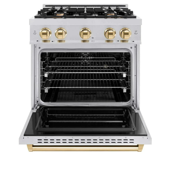 ZLINE 30" Dual Fuel Range, Gas Cooktop, Electric Convection Oven Stainless Steel, Gold CDRZ-30-G09K