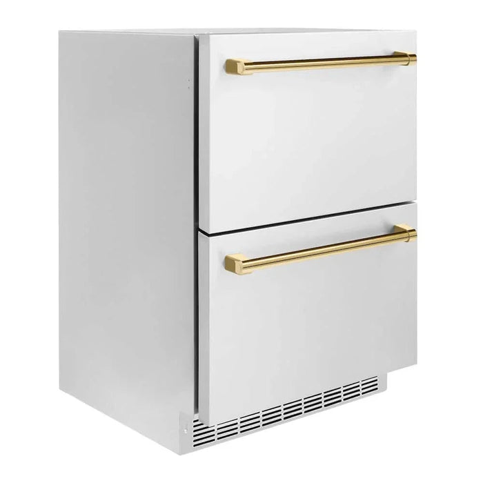 ZLINE 24" Touchstone 168 Can Outdoor-Rated Dual Refrigerator Drawer, Gold, RDSOZ-ST-24-G09K