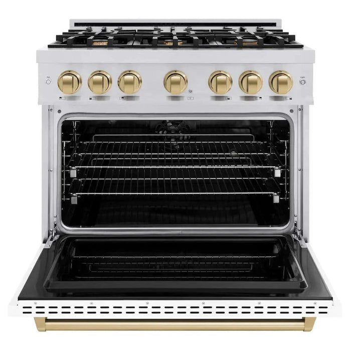 ZLINE 36" Dual Fuel Range, Gas Cooktop, Electric Convection Oven Stainless Steel, Matte White Door Matte Black CDRZ-WM-36-MB09K