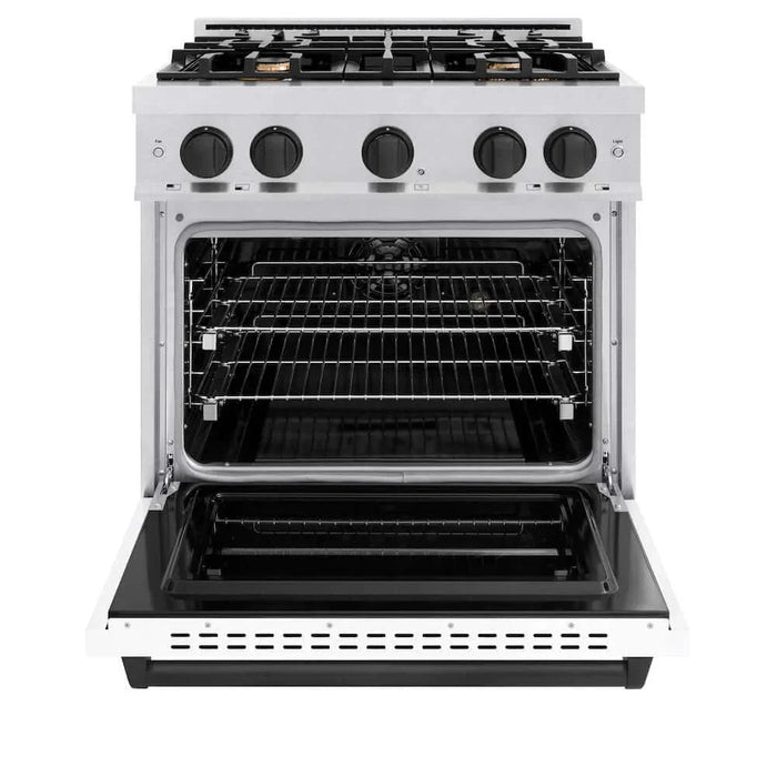 ZLINE 30" Dual Fuel Range, Gas Cooktop, Electric Convection Oven DuraSnow® Stainless Steel, Matte Black CDRSZ-30-MB09K