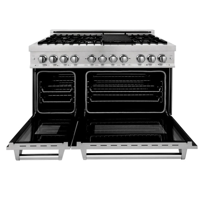 ZLINE 48" Dual Fuel Snow Stainless Range, Snow Stainless Door, Griddle RAS-SN-GR-4809K