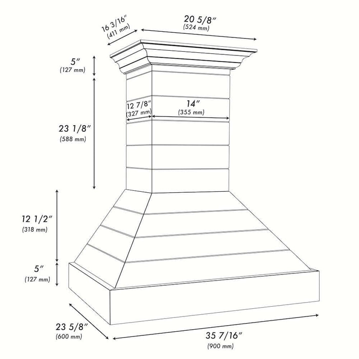 ZLINE Wooden Wall Mount Range Hood Rustic Shiplap Black Finish, Stainless Steel Accents 365CC-3609K