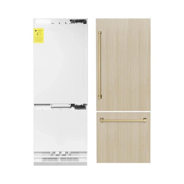 ZLINE Autograph Edition 30" Panel Ready Built-In Bottom Freezer Refrigerator, Water Dispenser, Ice Maker, Accents RBIVZ-30-CB09K