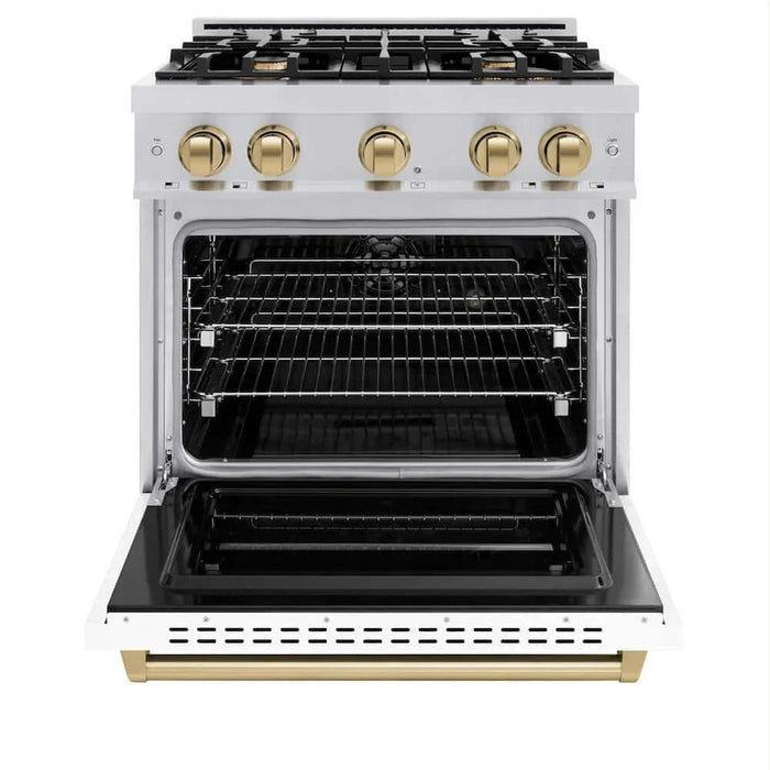 ZLINE 30" Dual Fuel Range, Gas Cooktop, Electric Convection Oven Stainless Steel, White Matte Champagne Bronze CDRZ-WM-30-CB09K
