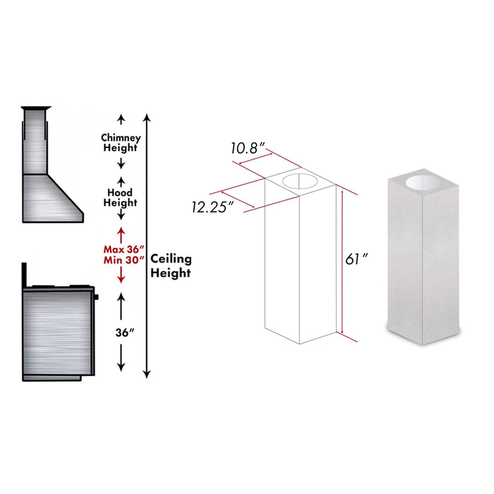 ZLINE 61" Snow Finished Stainless Steel Chimney Extension For Ceilings Up To 12.5 Ft. (8GL14iS-E) - Farmhouse Kitchen and Bath