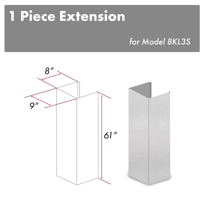 ZLINE 61" Snow Finished Stainless Chimney Extension, For Ceilings Up To 12.5', 8KL3S-E - Farmhouse Kitchen and Bath