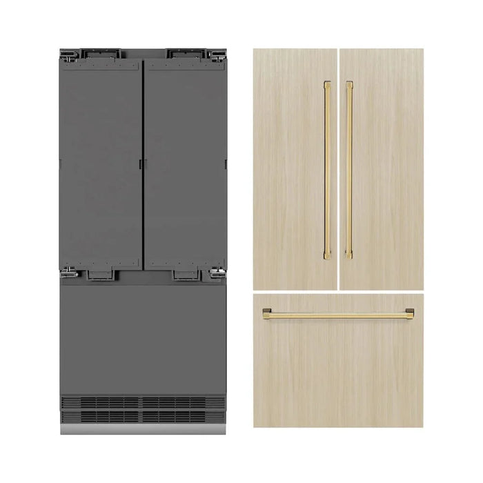 ZLINE 36" Panel Ready Built-In Bottom Freezer Refrigerator,Water Dispenser, Ice Maker,Graphite Gray, Gold GRBIVZ-36-G09K