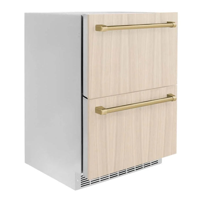ZLINE 24" Touchstone 168 Can Outdoor-Rated Dual Refrigerator Drawer, Panel Ready Champagne Bronze, RDSPOZ-24-CB09K
