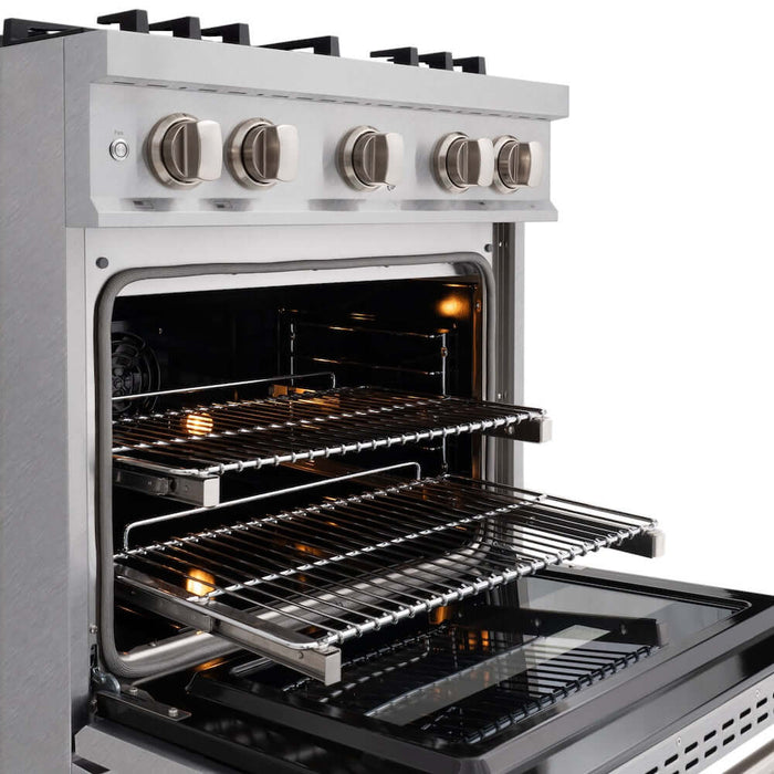 ZLINE 30" Dual Fuel Range, Gas Cooktop, Electric Convection Oven DuraSnow® Stainless Steel, Brass Burners CDRS-BR-3009K