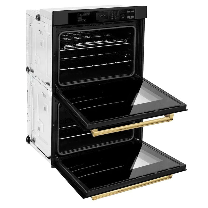 ZLINE 30"Professional True Convection Double Wall Oven, Air Fry, Self Clean Black Stainless Steel, Gold WADBZ-30-G09K