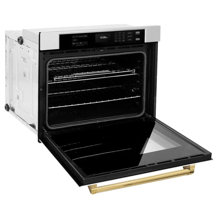 ZLINE 30" Autograph Edition Professional True Convection Single Wall Oven, Air Fry, Self Clean, White Matte, Gold WASZ-WM-30-G09K