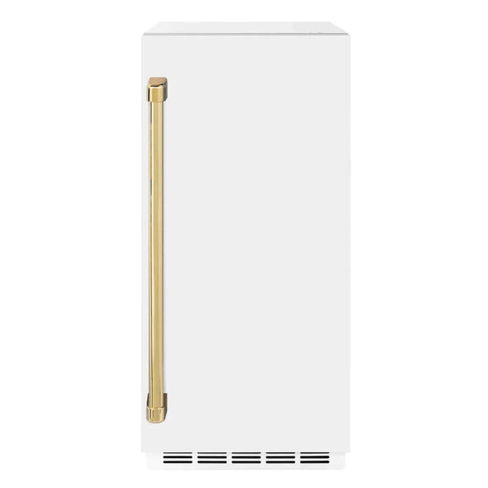 ZLINE Autograph Edition 15" Touchstone Gourmet Ice Maker, Drain Pump, White Matte Door, Accents IGMDZ-WM-15-CB09K
