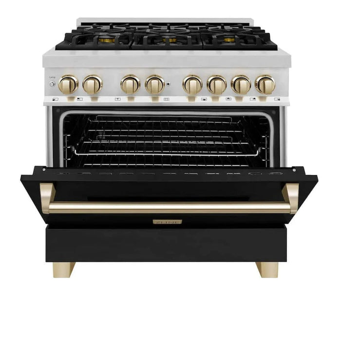 ZLINE 36" Autograph Dual Fuel Range, Black, Gold, RAZ-BLM-36-G09K
