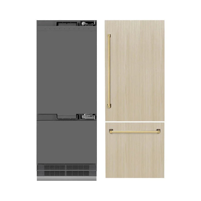 ZLINE 30" Panel Ready Built-In Bottom Freezer Refrigerator,Water Dispenser, Ice Maker,Graphite Gray, Gold GRBIVZ-30-G09K