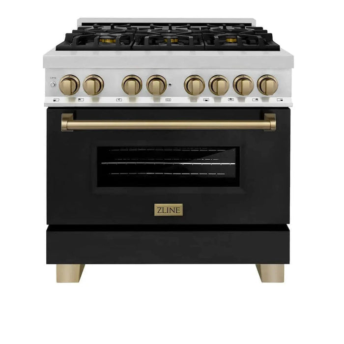 ZLINE 36" Autograph Dual Fuel Range, Black, Bronze, RAZ-BLM-36-CB09K