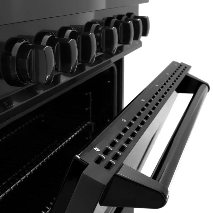ZLINE 36" Dual Fuel Range, Gas Cooktop, Electric Convection Oven Black Stainless Steel Brass Burners, CDRB-BR-3609K