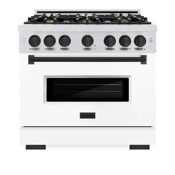 ZLINE 36" Dual Fuel Range, Gas Cooktop, Electric Convection Oven DuraSnow® Stainless Steel, Matte Black CDRSZ-36-MB09K