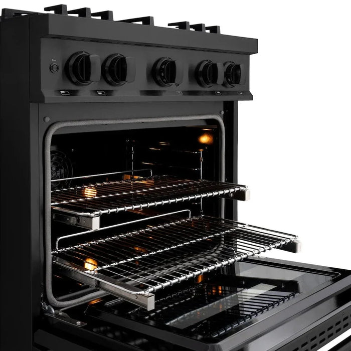 ZLINE 30" Dual Fuel Range, Gas Cooktop, Electric Convection Oven Black Stainless Steel Brass Burners, CDRB-BR-3009K
