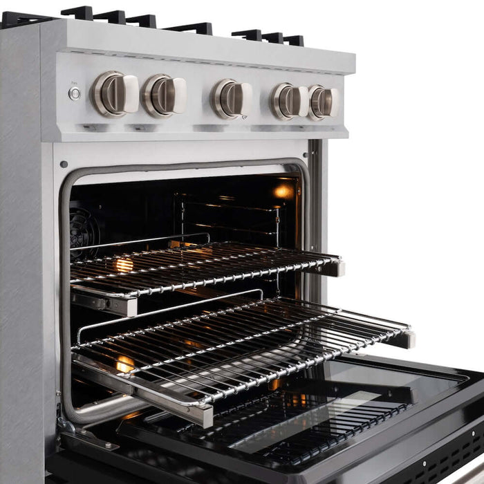 ZLINE 30" Dual Fuel Range, Gas Cooktop, Electric Convection Oven DuraSnow®Stainless Steel, Black Matte Door CDRS-BLM-3009K