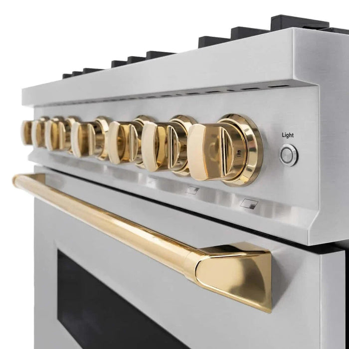 ZLINE 36" Dual Fuel Range, Gas Cooktop, Electric Convection Oven Stainless Steel, Gold CDRZ-36-G09K