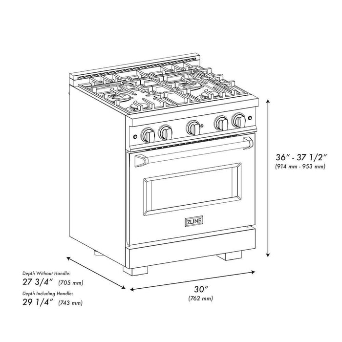 ZLINE 30" Classic Gas Range, Convection Gas Oven Stainless Steel, White Matte Door Champagne Bronze CGRZ-WM-30-CB09K