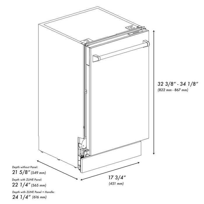 ZLINE Autograph 18" Dishwasher White Door, Black Handle DWVZ-WM-18-MB09K