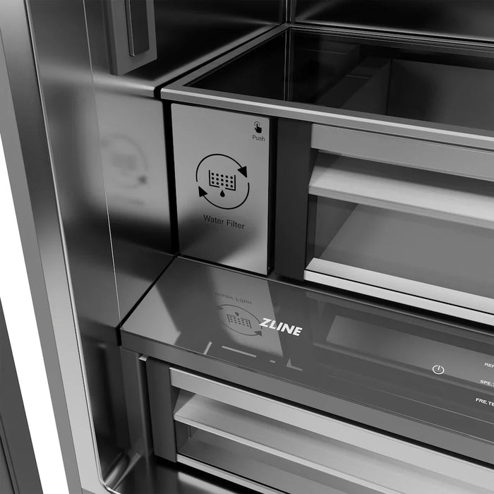 ZLINE 36" French Door Built-In Bottom Freezer Refrigerator, Water Dispenser, Ice Maker, Stainless Steel, Accents SRBIVZ-304-36CB09K