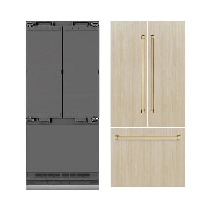 ZLINE 36" Panel Ready Built-In Bottom Freezer Refrigerator,Water Dispenser, Ice Maker,Graphite Gray, Champagne Bronze GRBIVZ-36-CB09K