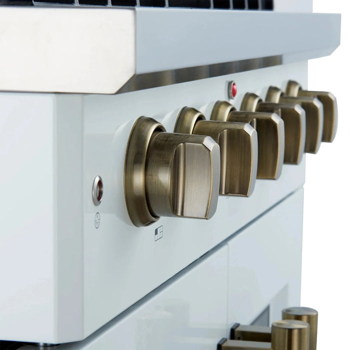 Forno Galiano 30" French Door Gas on Gas Range White Antique Brass Trim FFSGS6444-30WHT09K