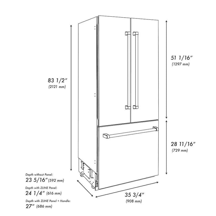 ZLINE 36" Panel Ready Built-In Bottom Freezer Refrigerator,Water Dispenser, Ice Maker,Graphite Gray, GRBIV-304-3609K