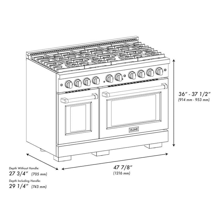 ZLINE 48"Gas Range, Convection Oven Stainless Steel, Champagne Bronze, SGRZ-48-CB09K