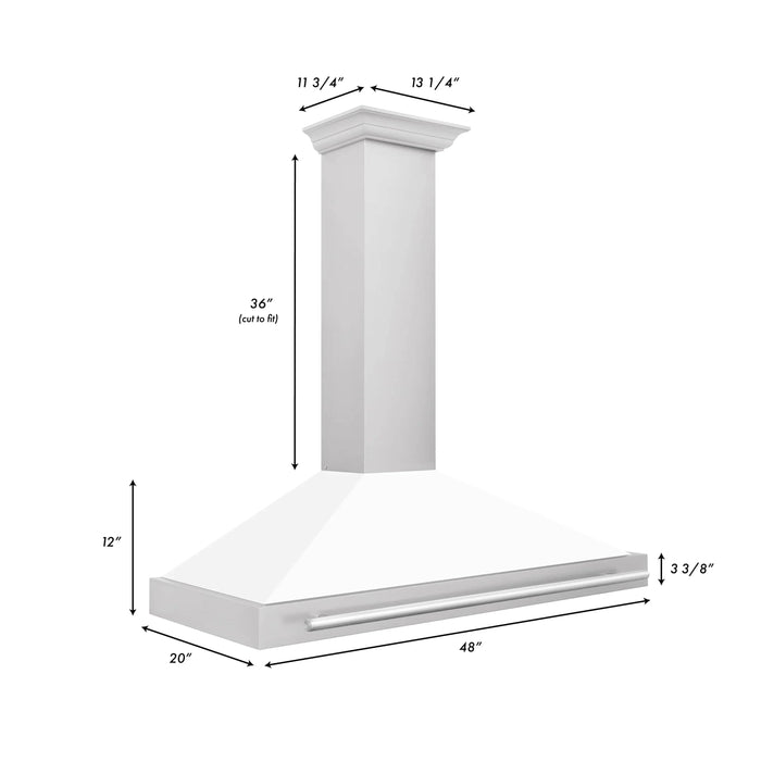 ZLINE 48" Stainless Hood, White Matte, Stainless Handle KB4STX-WM-4809K