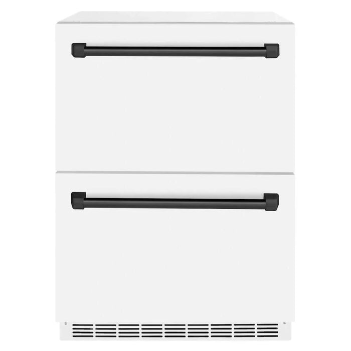 ZLINE Autograph Edition 24" Touchstone 168 Can Outdoor-Rated Dual Refrigerator Drawer, White Matte Door, Accents  RDSOZ-WM-24-CB09K