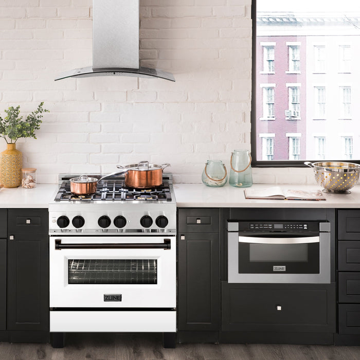 ZLINE 30" Autograph Gas Range, DuraSnow, White Door, RGSZ-WM-30-MB - Farmhouse Kitchen and Bath