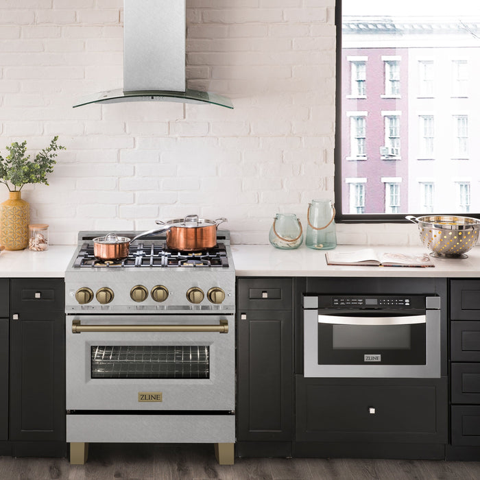 ZLINE 30" Autograph Gas Range, DuraSnow Stainless, RGSZ-SN-30-CB - Farmhouse Kitchen and Bath