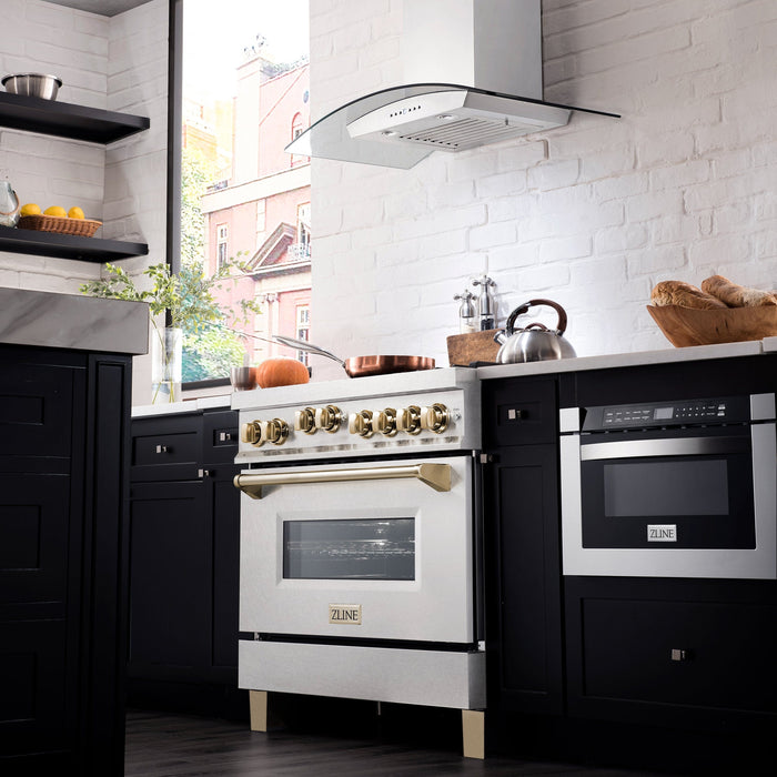 ZLINE 36" Autograph Edition Gas Range, Gas Oven DuraSnow, RGSZ-SN-36-G - Farmhouse Kitchen and Bath