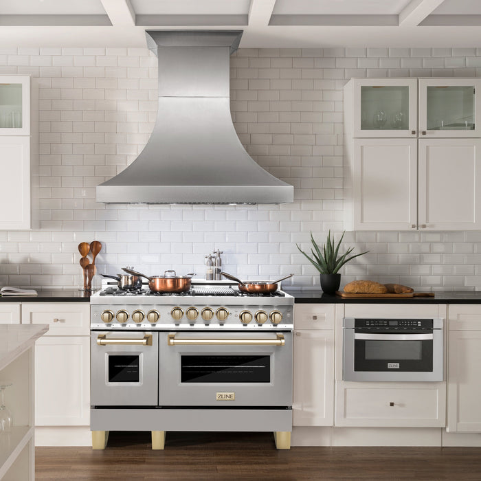 ZLINE 48" Autograph Edition Stainless Gas Range, Gold Accent, RGZ-48-G - Farmhouse Kitchen and Bath