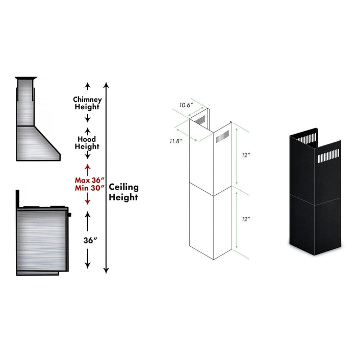 ZLINE 2-12" Short Chimney Pieces for 7 ft. to 8 ft. Ceilings (SK-BSKEN)09K