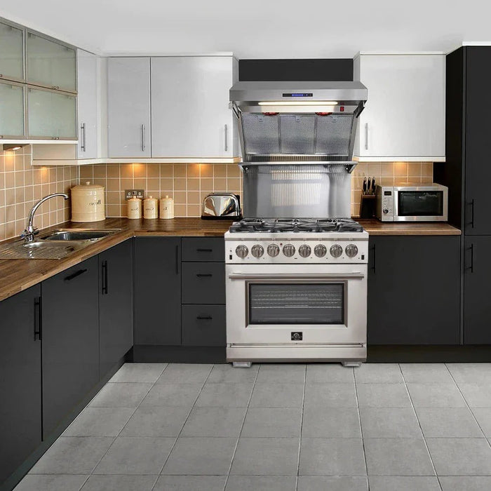 Forno Capriasca - 36 in. Titanium Professional Freestanding Dual Fuel Range in Stainless Steel, FFSGS6187 - 36 - Farmhouse Kitchen and Bath