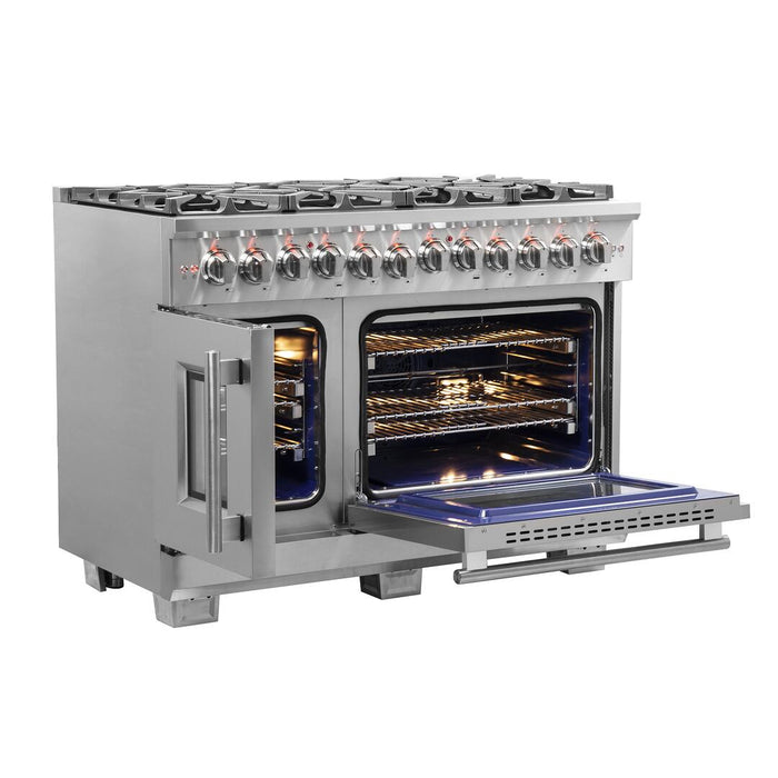Forno Capriasca 48 in. Left Swing Door Freestanding Dual Fuel Range, Gas Stove, Electric Oven, Stainless Steel, FFSGS6387 - 48 - Farmhouse Kitchen and Bath